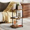 Rustic Brown 3-Tier Corner Shelf with Wheels, Rolling Side Table for Small Spaces